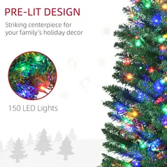 HOMCOM 6' Artificial Prelit Christmas Trees Holiday Décor with Colourful LED Lights, Pencil Shape, Steel Base - 6