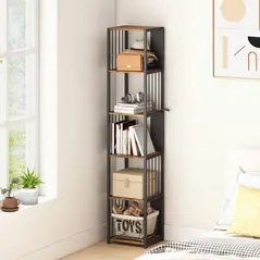 HOMCOM 5-Tier Bookshelf with Steel Frame - Rustic Brown - 7