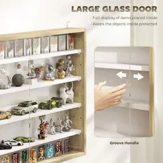 HOMCOM 5-Tier Wall Display Shelf Unit Cabinet w/ 4 Adjustable Shelves Glass Doors Home Office Ornaments 60x80cm Natural - 5