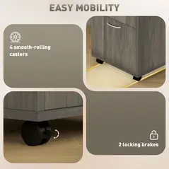 HOMCOM 60cm Filing Cabinet with Drawer, Open Shelf, Metal Handles and 4 Wheels, Office Home Organiser Mobile Printer, Grey - 6