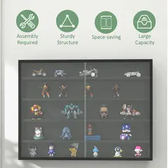 HOMCOM 5-Tier Wall Display Shelf Unit Cabinet w/ 4 Adjustable Shelves Glass Doors Home Office Ornaments 60x80cm Black - 6