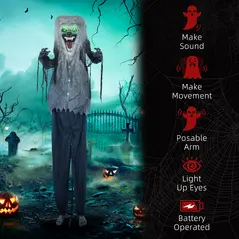 HOMCOM 6'8" Skeleton Werewolf Halloween Animatronic, with Glowing Eyes - 7