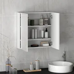 HOMCOM 60 x 15 cm Double Door Bathroom Mirror Cabinet - White - 8