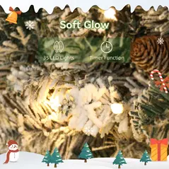 HOMCOM 60cm/ 24inch Flocked Prelit Christmas Wreath - 5