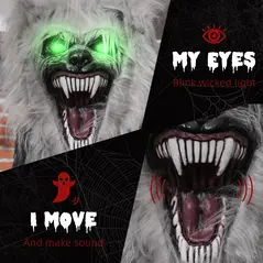 HOMCOM 6'8" Skeleton Werewolf Halloween Animatronic, with Glowing Eyes - 5