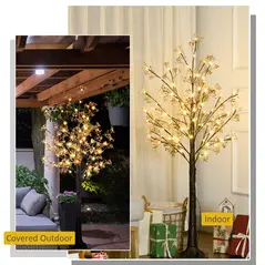 HOMCOM 5ft Artificial Gypsophila Blossom Tree Light with 96 Warm White LED Light, Baby Breath Flowers for Home Party Wedding, Indoor and Outdoor Use - 7