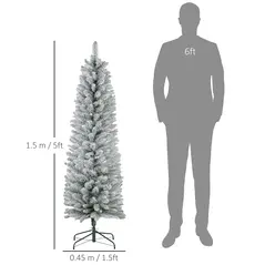 HOMCOM 5ft Artificial Snowy Pencil Christmas Tree - White - 3