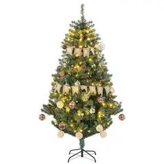 HOMCOM 6' Artificial Prelit Christmas Trees Holiday Décor with Warm White LED Lights, Decoration, Banner, Tag, Ball - 1