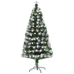 HOMCOM 5ft White Light Artificial Christmas Tree w/ 180 LEDs Star Topper Tri-Base Full Bodied Seasonal Decoration Pre-Lit Home - 1