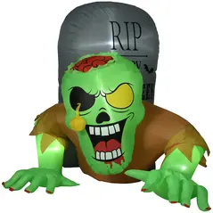 HOMCOM 5FT Halloween Inflatables Ghost and Tombstone, Blow Up Outdoor Halloween Decorations with Build-in LED Lights for Garden, Lawn, Party - 1