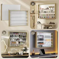 HOMCOM 5-Tier Wall Display Shelf Unit Cabinet w/ 4 Adjustable Shelves Glass Doors Home Office Ornaments 60x80cm Natural - 7