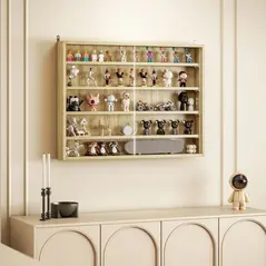 HOMCOM 5-Tier Wall Display Shelf Unit Cabinet w/ 4 Adjustable Shelves Glass Doors Home Office Ornaments 60x80cm Oak - 8