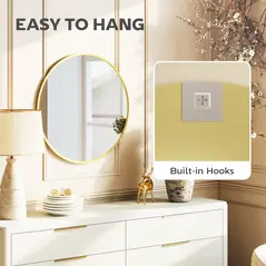 HOMCOM 61cm Decorative Wall Mirror for Bedroom Living Room, Modern Round Bathroom Mirror for Home Decor, Gold Tone - 6