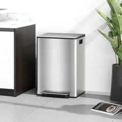 HOMCOM 60L Dual Compartment Stainless Steel Bin, with Deodoriser Holders - Silver Tone - 2