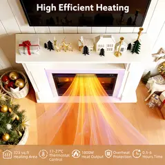 HOMCOM 6142 BTU Fireplace and LED Mantel, 17-27°C - White - 7