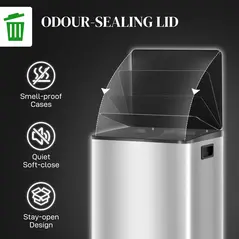 HOMCOM 60L Dual Compartment Stainless Steel Bin, with Deodoriser Holders - Silver Tone - 6