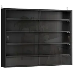 HOMCOM 5-Tier Wall Display Shelf Unit Cabinet w/ 4 Adjustable Shelves Glass Doors Home Office Ornaments 60x80cm Black - 1
