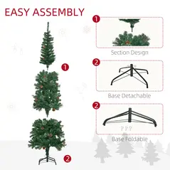 HOMCOM 6.5FT Tall Pencil Slim Artificial Christmas Tree with Realistic Branches, Tip Count and Pine Cones, Pine Needles Tree, Xmas Decoration, Green - 8
