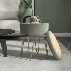 HOMCOM 5L Velvet-Feel Storage Ottoman - Green - 2