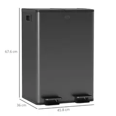 HOMCOM 56L Dual Compartment Stainless Steel Bin, with Deodoriser Holders - Black - 3