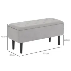 HOMCOM 57L Storage Ottoman, End of Bed Bench with Wooden Legs, Fabric Footstool for Living Room, Bedroom, 95 x 38 x 45cm, Grey - 3
