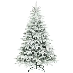 HOMCOM 6 ft Artificial Flocked Christmas Tree with 1182 Branches, Hinged Xmas Tree with Foldable Metal Stand, Easy Assembly for Home Office Decor - 1