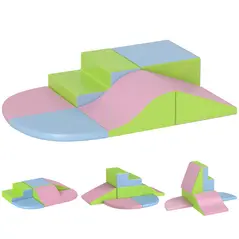 HOMCOM 6 Piece Soft Play Equipment for Kids Climb and Crawl, Pink - 1