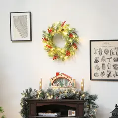 HOMCOM 60 cm Prelit Christmas Wreath, Door Wreath with Realistic Branches, 30 Warm White LEDs, Timer, Battery Operated - 2