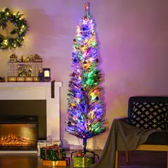 HOMCOM 6' Artificial Prelit Christmas Trees Holiday Décor with Colourful LED Lights, Flocked Tips, Berry, Pine Cone - 2