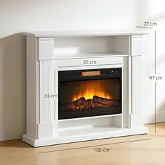 HOMCOM 6142 BTU Fireplace and LED Mantel, 17-27°C - White - 3