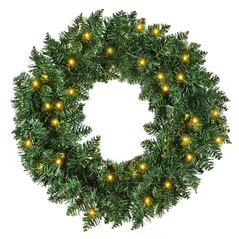 HOMCOM 55CM Pre-lit Christmas Wreath with 50 Warm White LED Ideal Xmas Artificial Door Decoration - 1
