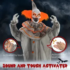 HOMCOM 6' Orange Clown Halloween Animatronic, with Glowing Eyes - 6