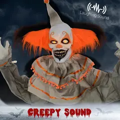 HOMCOM 6' Orange Clown Halloween Animatronic, with Glowing Eyes - 4