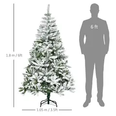 HOMCOM 6 Ft Snow Flocked Artificial Christmas Tree Xmas Pine Tree with Realistic Branches, Auto Open and Steel Base, Green - 3