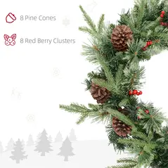 HOMCOM 60" Cone and Berry Christmas Wreath, with LED Lights - 6