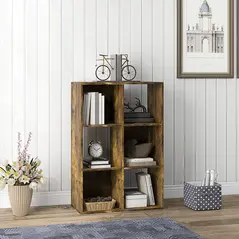 HOMCOM 6-Cube Bookshelf - Rustic Brown - 7