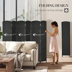 HOMCOM 6 Panel Folding Room Divider, Freestanding Privacy Screen for Living Room, Bedroom and Office, 240 x 170cm, Black - 5