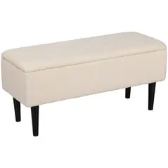 HOMCOM 57L Teddy Fleece Storage Ottoman - Cream - 1
