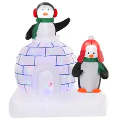 HOMCOM 5ft Christmas Inflatable Two Penguins Wearing a Scarf with Ice House Blow Up Decor Home Indoors with Built-in LED Lights Outdoor Toys in Lawn Garden - 1