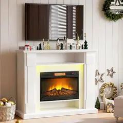 HOMCOM 6142 BTU Fireplace and LED Mantel, 17-27°C - White - 2