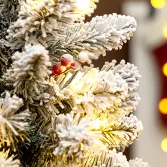 HOMCOM 60 cm Prelit Small Christmas Tree with 35 LED Lights, Snow Flocked Tabletop Mini Xmas Tree with 72 Dense Branches, Pine Cones, Berry Clusters and Linen Cover Base, Battery Operated, Green - 8