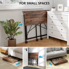 HOMCOM 80 cm Folding Desk on Wheels - Rustic Brown - 4