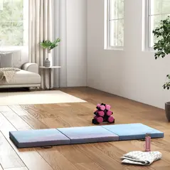 HOMCOM 6FT Foldable Gymnastics Mat, Tri-Fold 2" Thick Crash Mat with Carry Strap Handles for Home Training, Sky Blue - 6