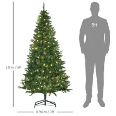 HOMCOM 6FT Christmas Tree Warm White LED Light Holiday Home Decoration, Green - 3
