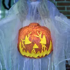 HOMCOM 6ft Outdoor Halloween Decoration Witch with Pumpkin, Hanging Skeleton Witch Prop Life Size with Sound and Motion Activated, Light Up Eyes, Laughing Sound, Posable Arms, White - 8