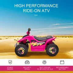 HOMCOM 6V Kids Electric Ride on Car ATV Toy Quad Bike Four Big Wheels w/ Forward Reverse Functions Toddlers for 18-36 Months Old Pink - 4