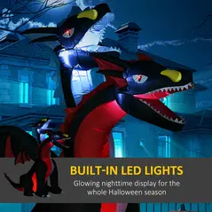 HOMCOM 7FT Tall Halloween Inflatable Dragon with 2 Heads and LED Lights, Blow Up Halloween Party Decoration for Indoor Outdoor Yard Lawn Garden - 4