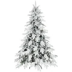 HOMCOM 7ft Super Flocked Christmas Tree - Green/White - 1