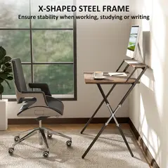 HOMCOM 81.5 cm Folding Computer Desk with Monitor Shelf - Rustic Brown - 6