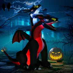 HOMCOM 7FT Tall Halloween Inflatable Dragon with 2 Heads and LED Lights, Blow Up Halloween Party Decoration for Indoor Outdoor Yard Lawn Garden - 2